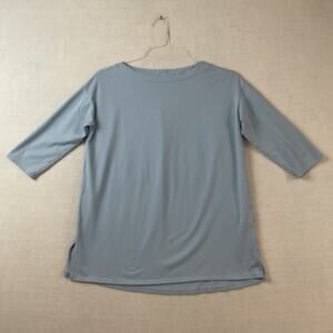 J Jill Shirt Womens Small Tall Blue Luxe Supima Pleat Back Tunic Knit 3/4 Sleeve